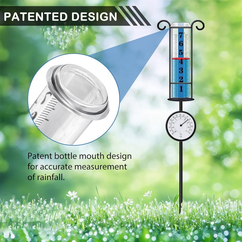 JMBay Rain Gauge Outdoor with Thermometer, Rain Gauges Outdoors Best Rated, Large Font Rain Measure Gauge for Yard, Rain Water Meter with Thickened Plastic Tube and Duralbe Metal Stake for Patio,Lawn - Image 3